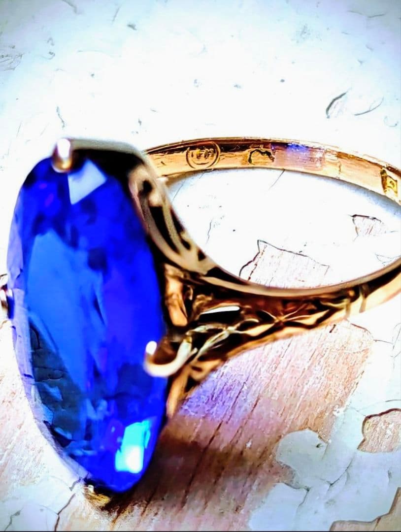 希少✨️戦前✧*。K18 合成サファイア ２色金 昭和ヴィンテージリング 6号