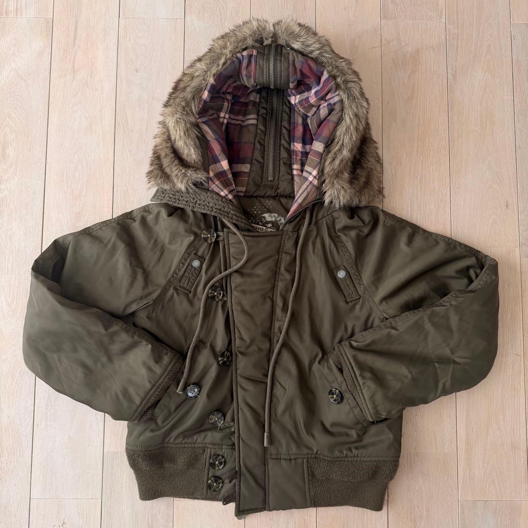 ファー付きオリーブミリタリージャケット