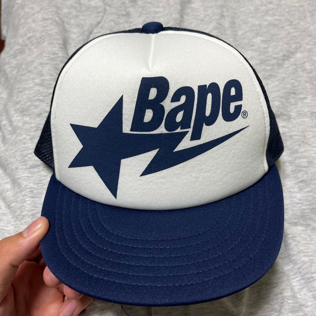 A BATHING APE ロゴキャップ ホワイト/ネイビー