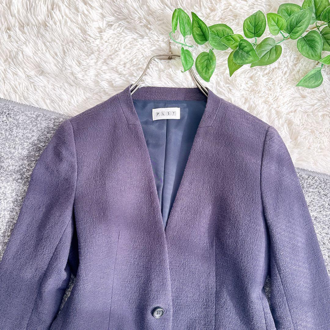 プラステ　スーツ　セットアップ　ノーカラー　パンツ　美シルエット　ネイビー