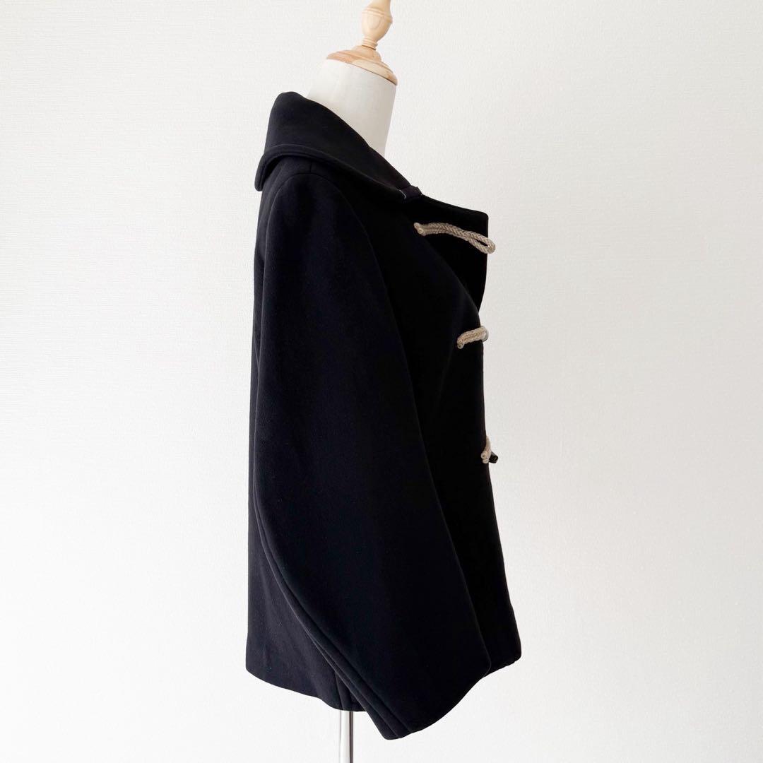 名品 HERMES ウールダッフルコート アウター ショート丈 ブラック 38