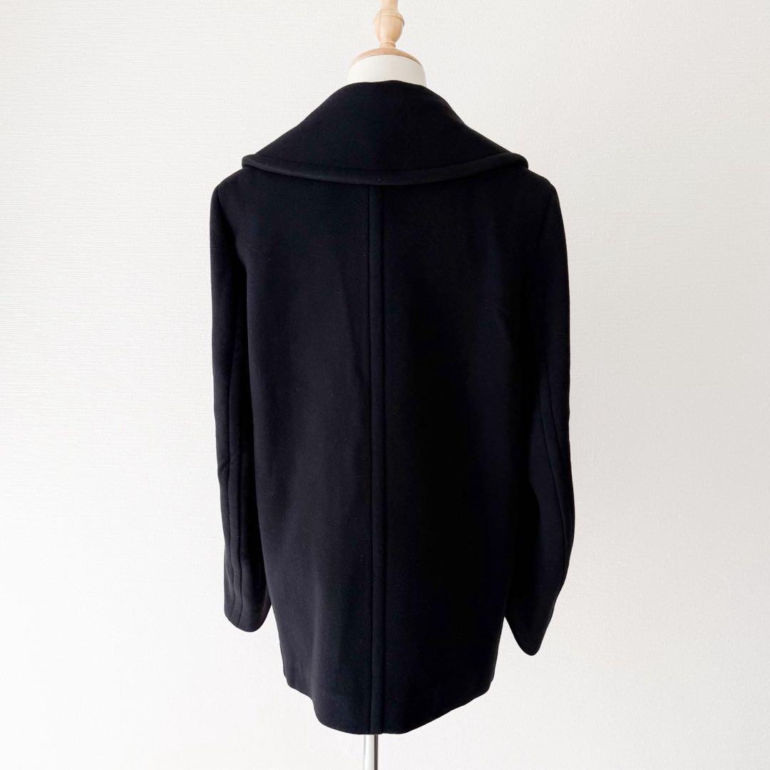 名品 HERMES ウールダッフルコート アウター ショート丈 ブラック 38