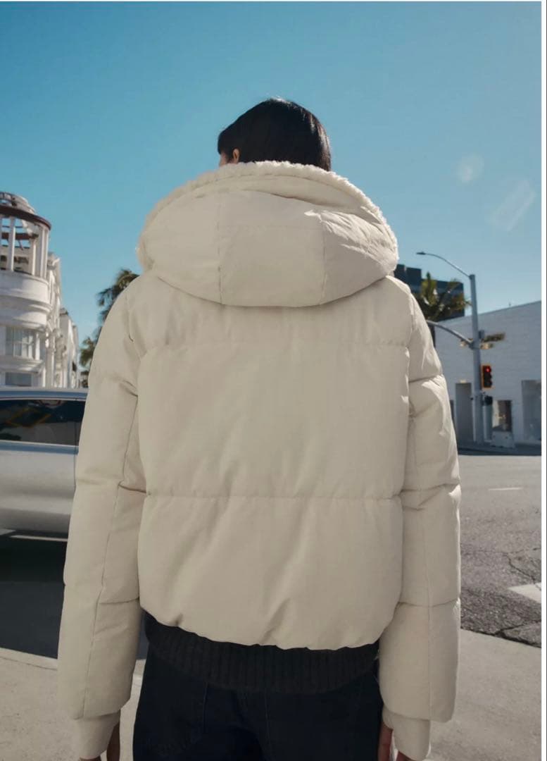 【ZARA】フェイクシープスキンフード付き撥水ウィンドブレーカー アノラック L