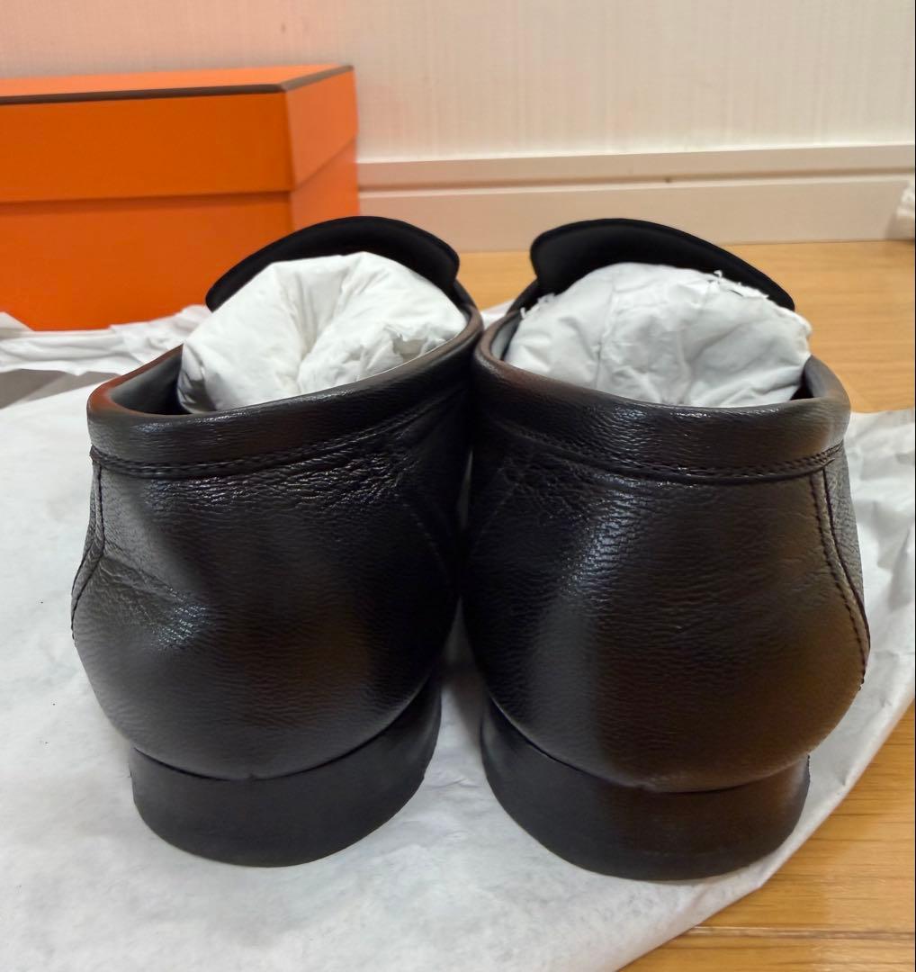 HERMES エルメス モカシンパリ ローズゴールド 金具 黒　39