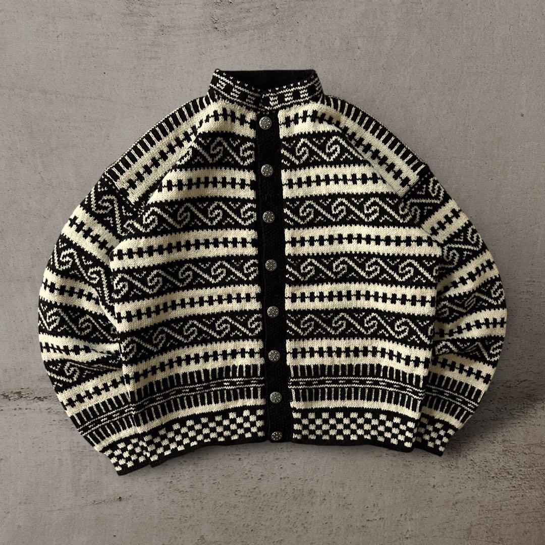 vintageノルディック柄ウールニットカーディガン北欧フェアアイルチロル古着