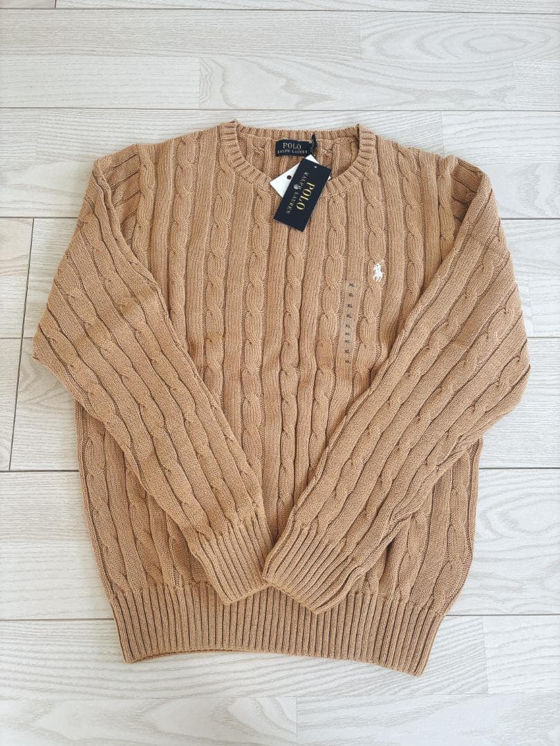 【新品】ポロラルフローレン ケーブルニット コットン クルーネック セーターXL
