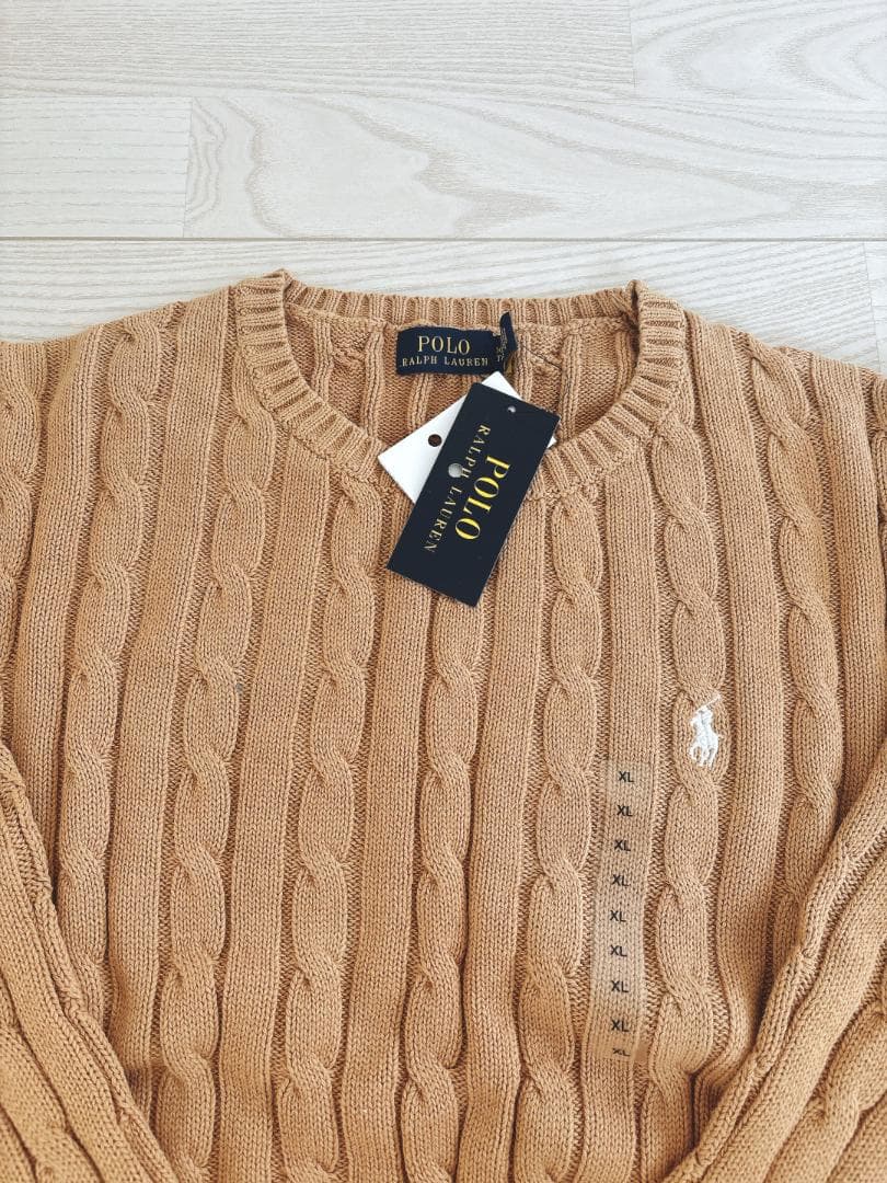 【新品】ポロラルフローレン ケーブルニット コットン クルーネック セーターXL