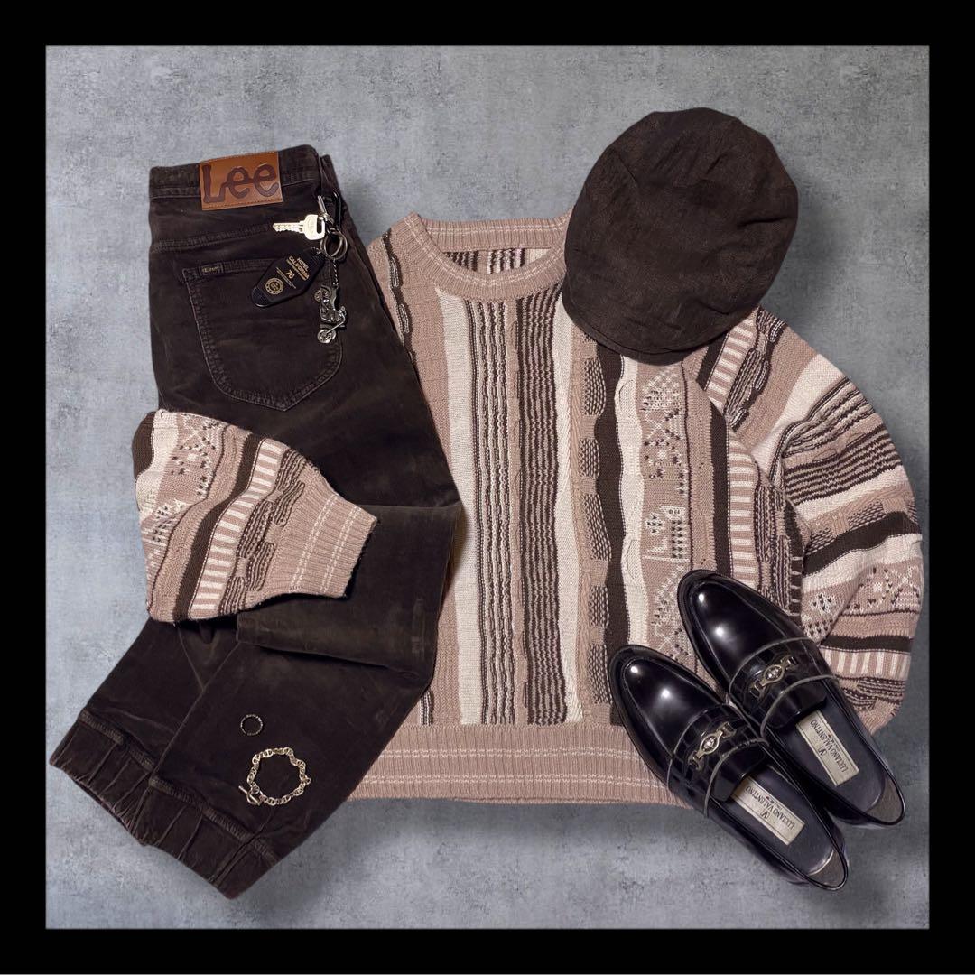 柄 短丈 ニット グランパ コーデ シティーボーイ c-boy style