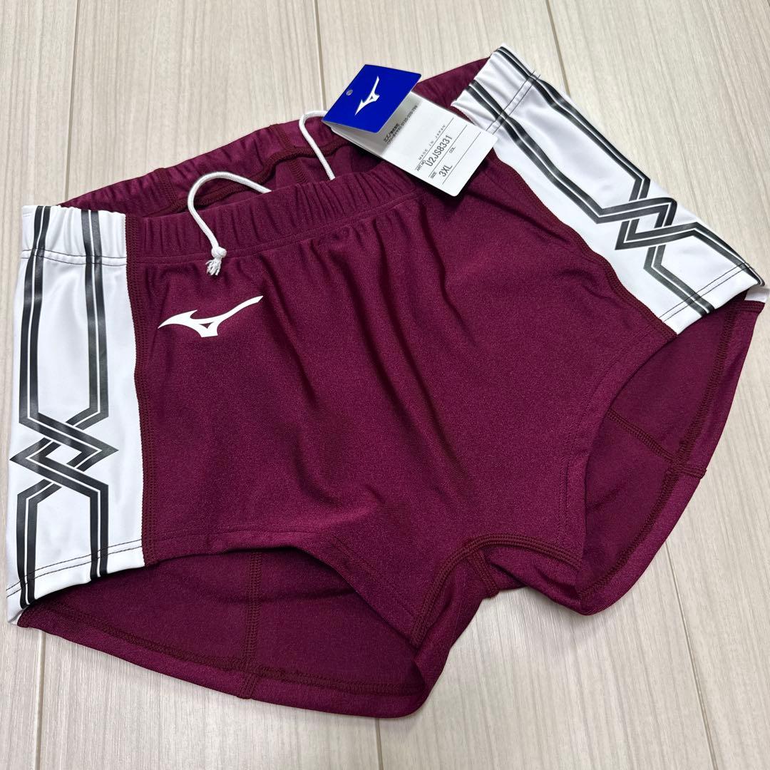 ミズノ　女子陸上レーシングショーツ(スパッツ型)　3XLサイズ　エンジ×ホワイト