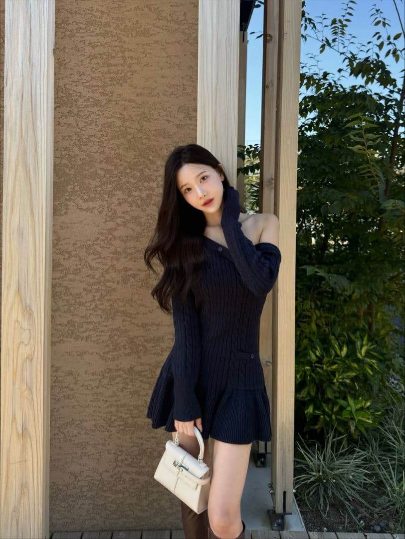 完売 YILON ♡ One shoulder cable knit op