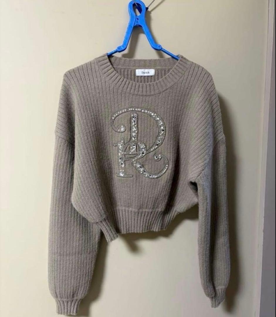 ダーリッチdarich DRビジューボリュームリブニットトップ ブラウン