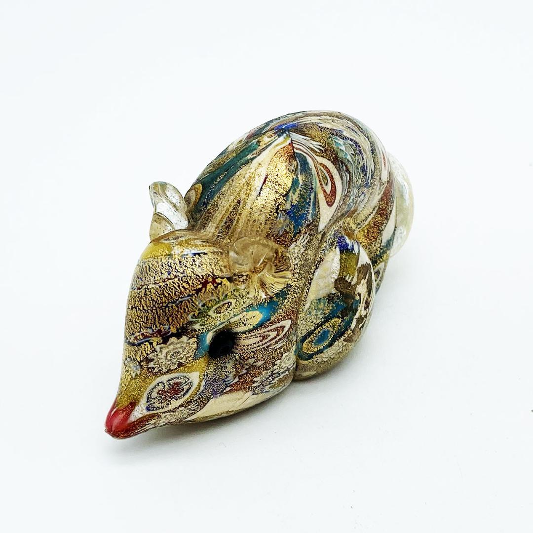 ベネチアングラス ムラノ イタリア フィギュリン ネズミ ミルフィオリ 金彩