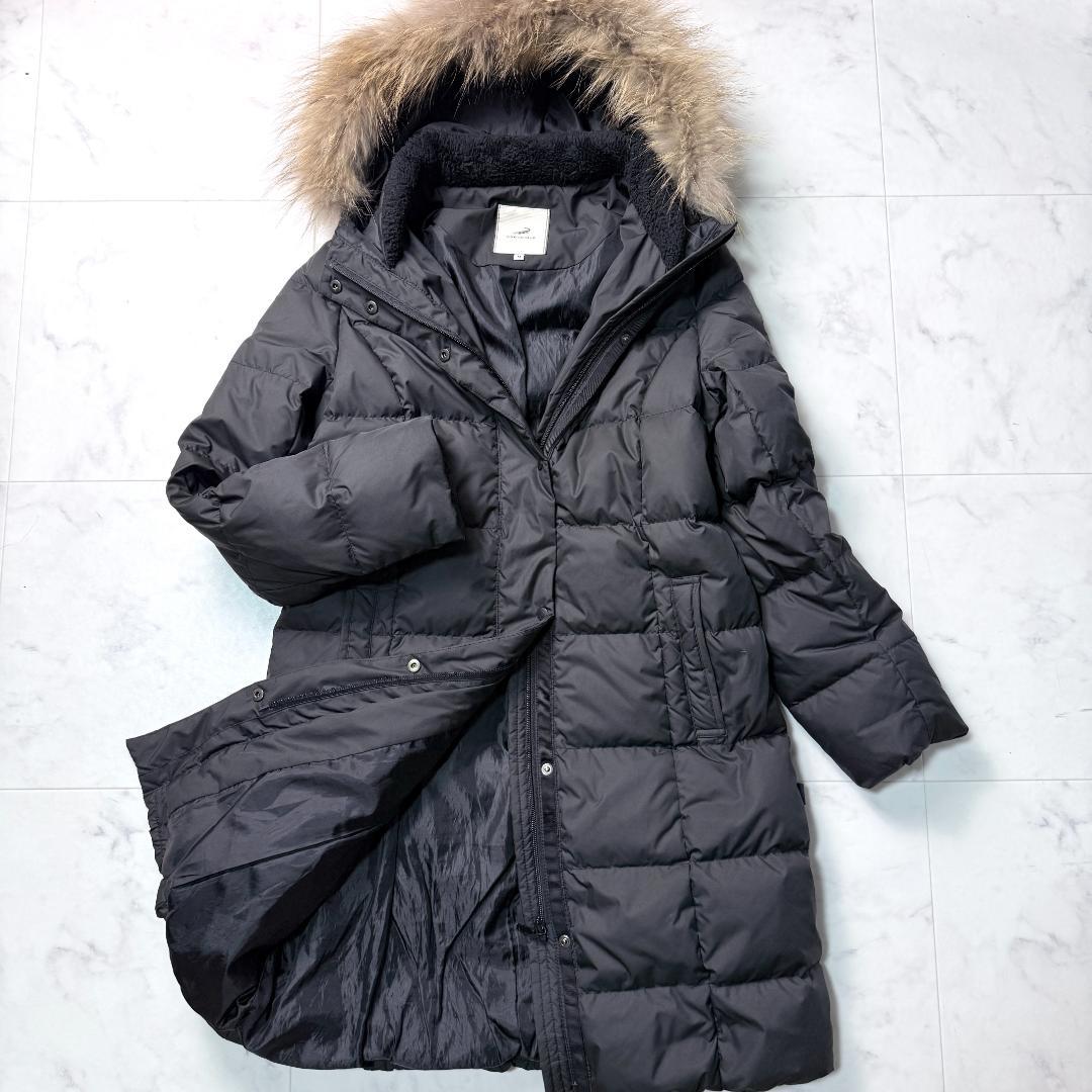 【撥水】クロコダイル ロング ダウンコート ダウン90％ ラクーン 黒