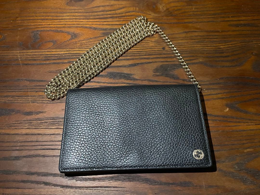 黒レザー長財布 チェーン付き