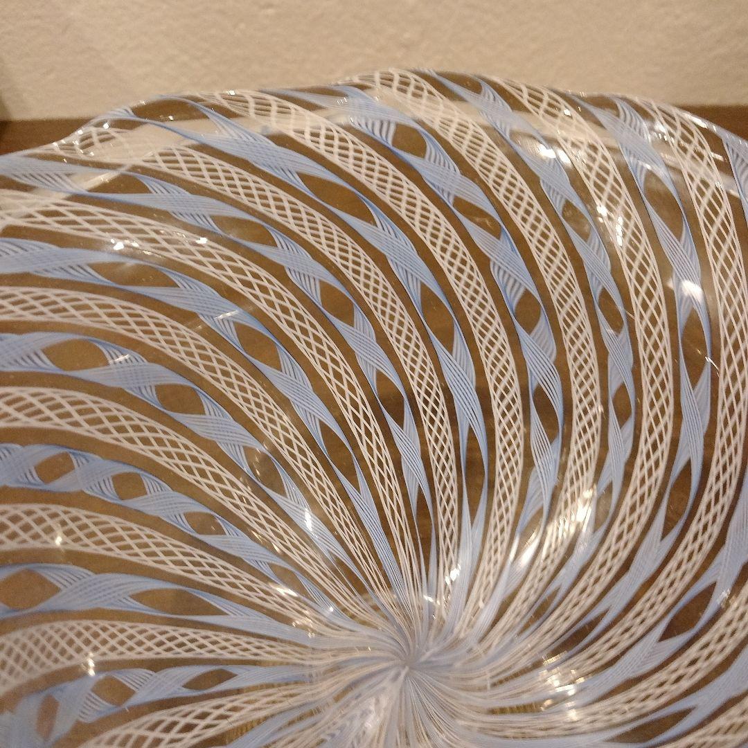 ベネチアンガラス　ムラノ　MURANO　コンポート　水色　レース　インテリア