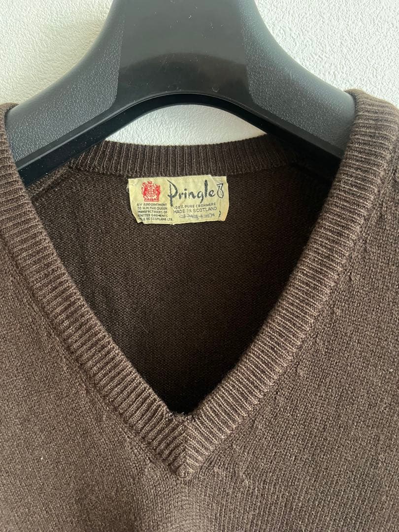 80s Pringle スコットランド製 カシミヤ ニット ブラウン 希少色