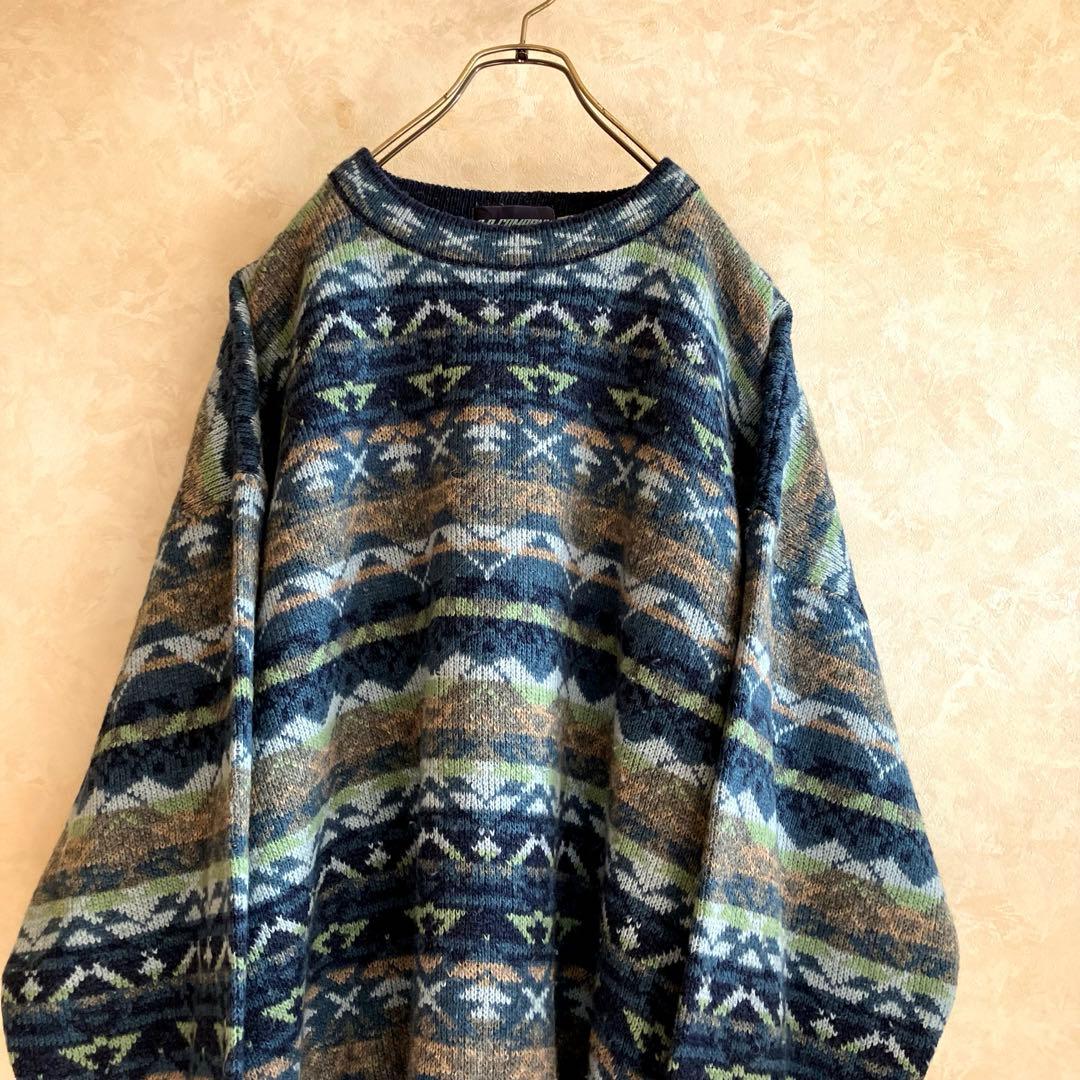 希少 80's フランス製 C.P.COMPANY ウールセーター 青 XL