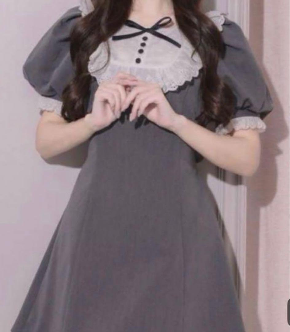 pium コットンレースカフェワンピ チャコール