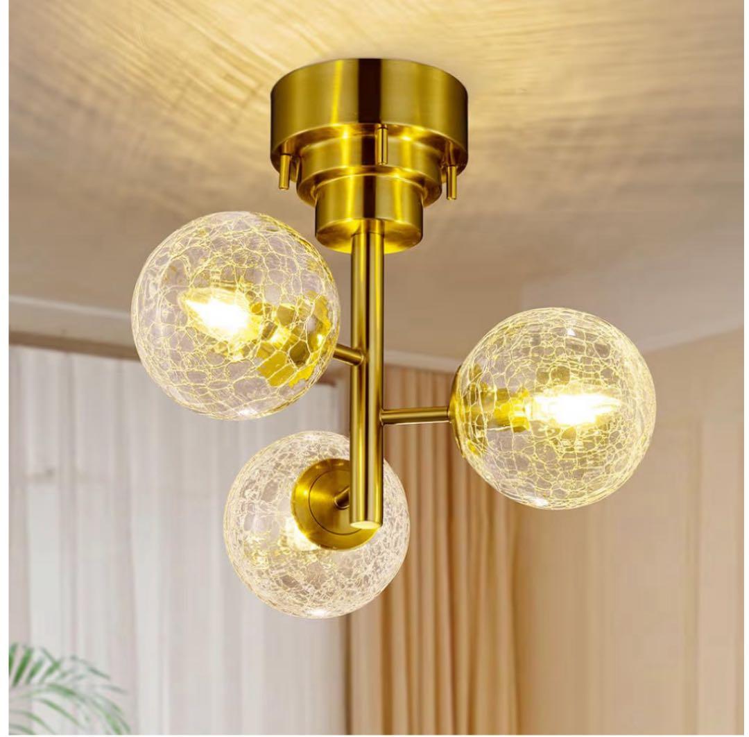 ゴールド 3灯 ガラス シーリングライト シャンデリアタイプ