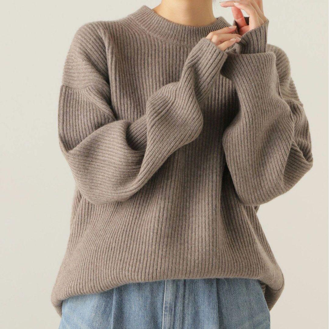 試着のみ SEEALL ヤク オーバーサイズ クルーネック セーター 茶 F
