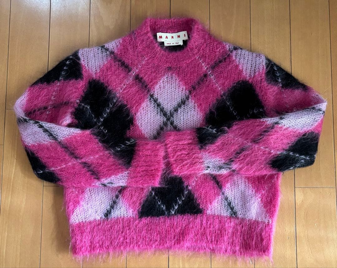 ♨*️様 MARNI ピンクモヘア　アーガイル柄長袖セーター
