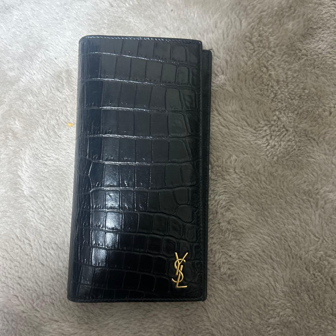 SAINT LAURENT ブラック 長財布 クロコダイル型押し