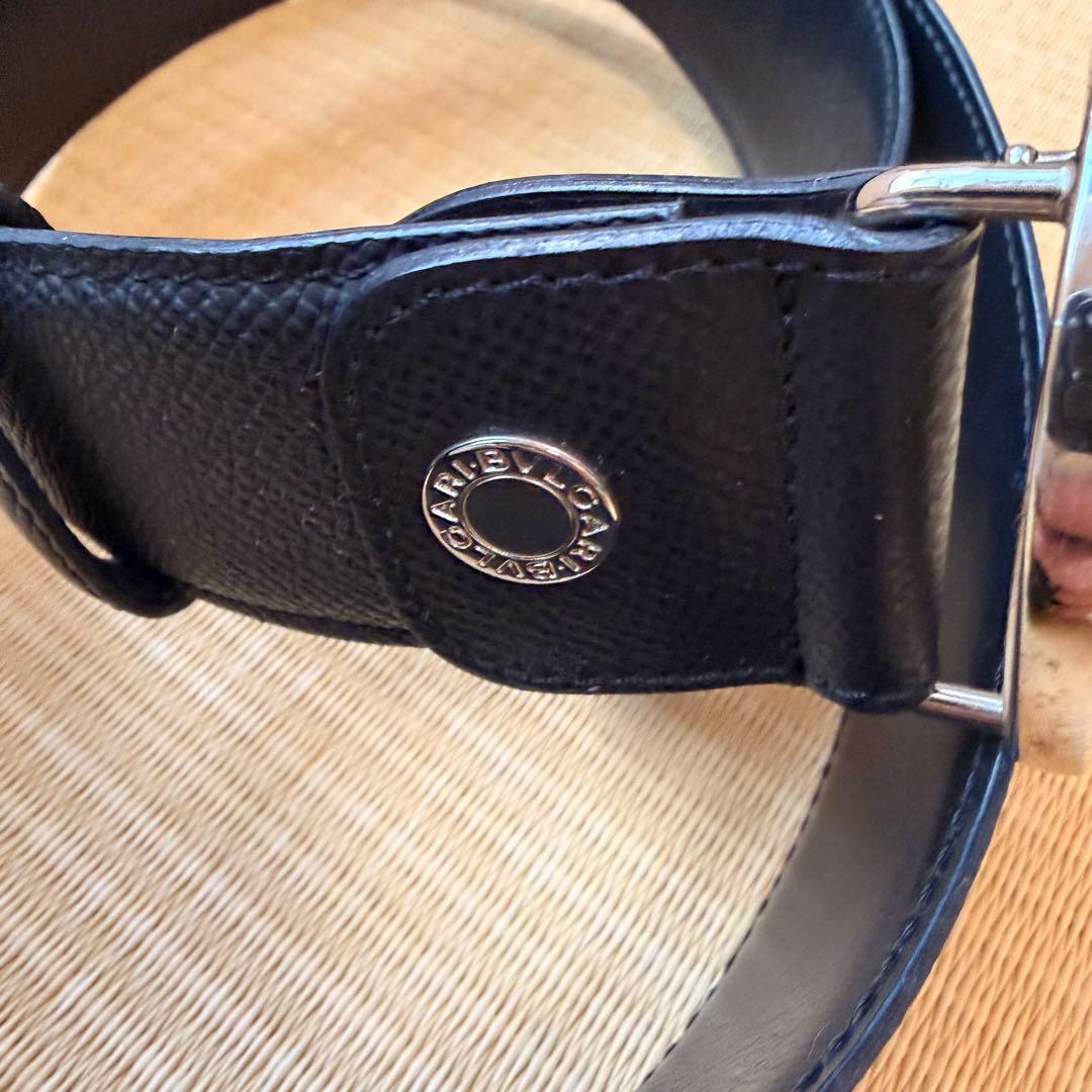 BULGARI ブラックレザーベルト　ブランド　ブルガリ　美品　サークルロゴ