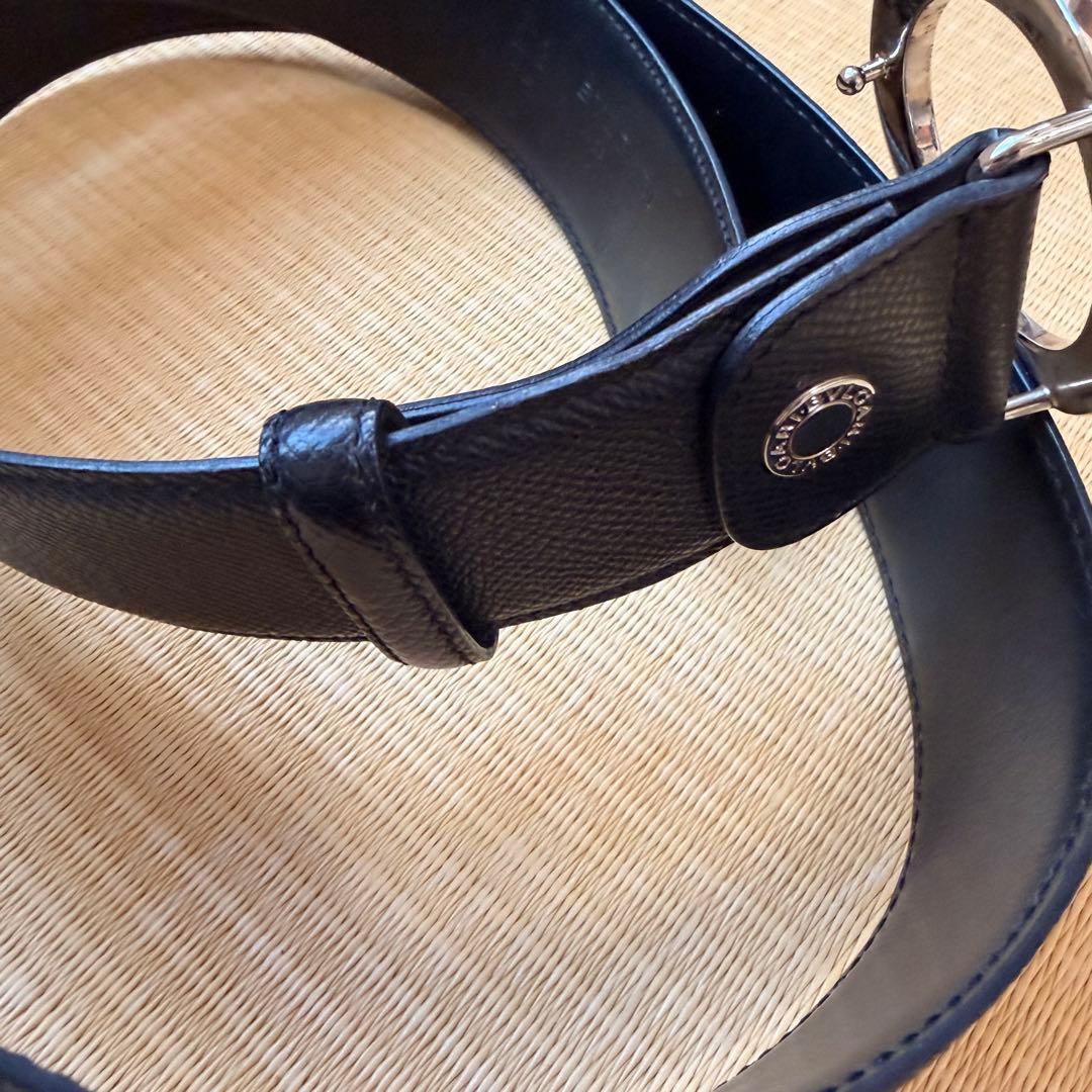 BULGARI ブラックレザーベルト　ブランド　ブルガリ　美品　サークルロゴ