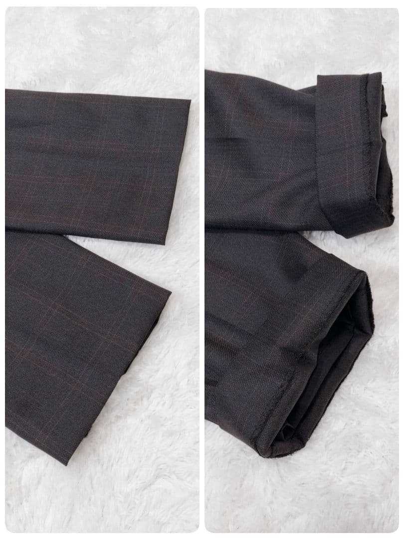 レノマ　ノーカラー　スーツ　パンツ　セットアップ　チェック　裏地ロゴ