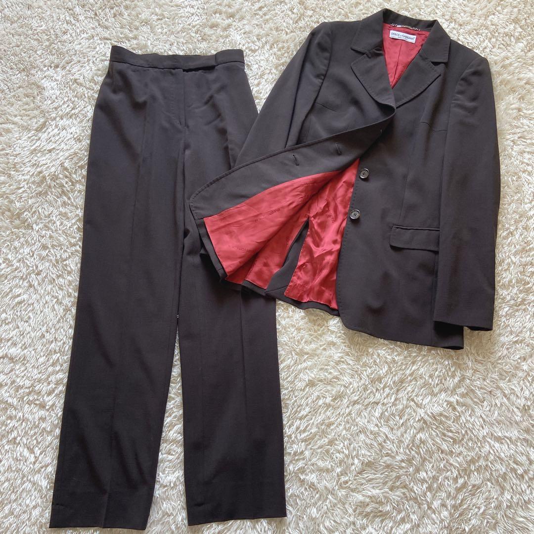極美品　大きいサイズ42 ドルチェ&ガッバーナ　パンツスーツ　ストレッチ　茶色