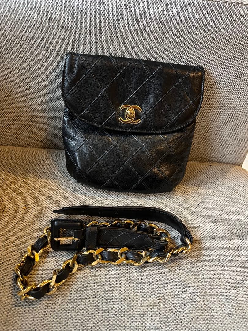 CHANEL ビコローレ　ウエストポーチ　ブラックレザー ショルダー