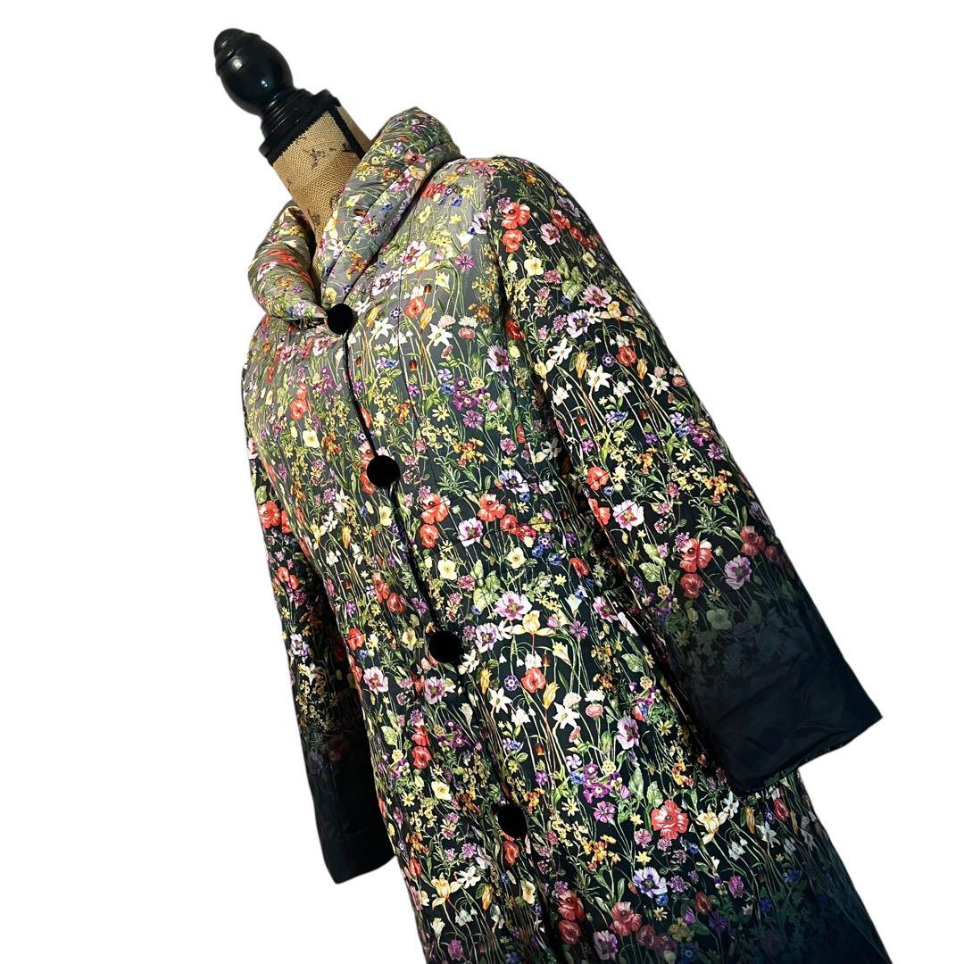 【美品】【LL】Healthy 絹 フラワー ダウンコート レディース