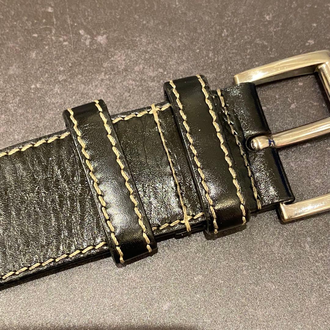 プラダ　PRADA　レザーベルト　シルバーバックル　黒　ブラック