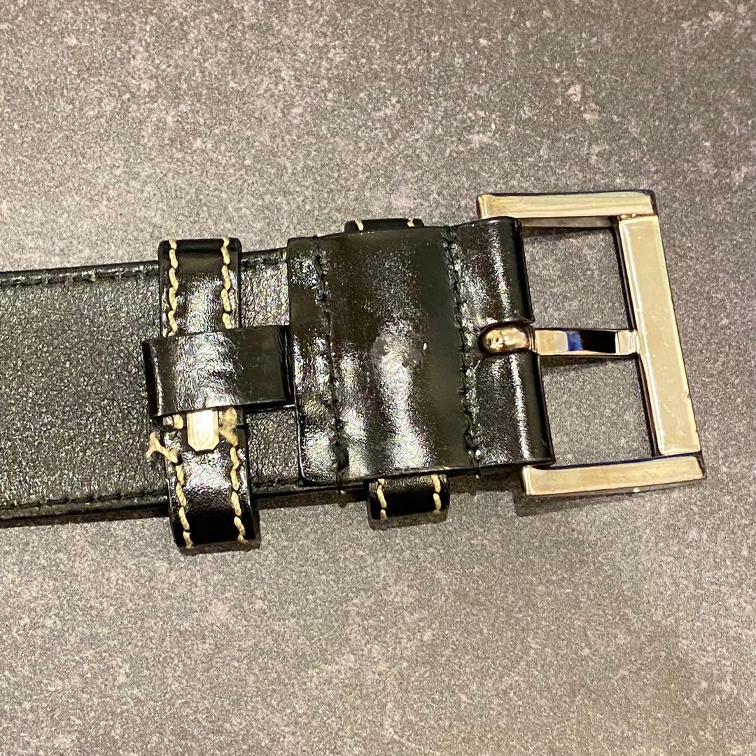 プラダ　PRADA　レザーベルト　シルバーバックル　黒　ブラック