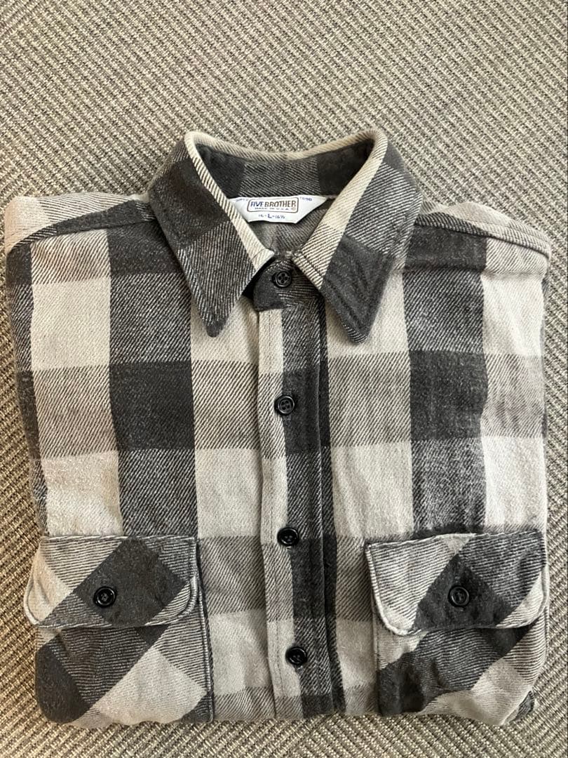 five brother ネルシャツ 黒灰 USA製フェード 70〜80s L