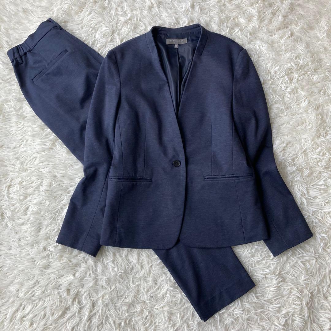 【美品】 UNITED ARROWS ノーカラー セットアップ　ネイビー　38