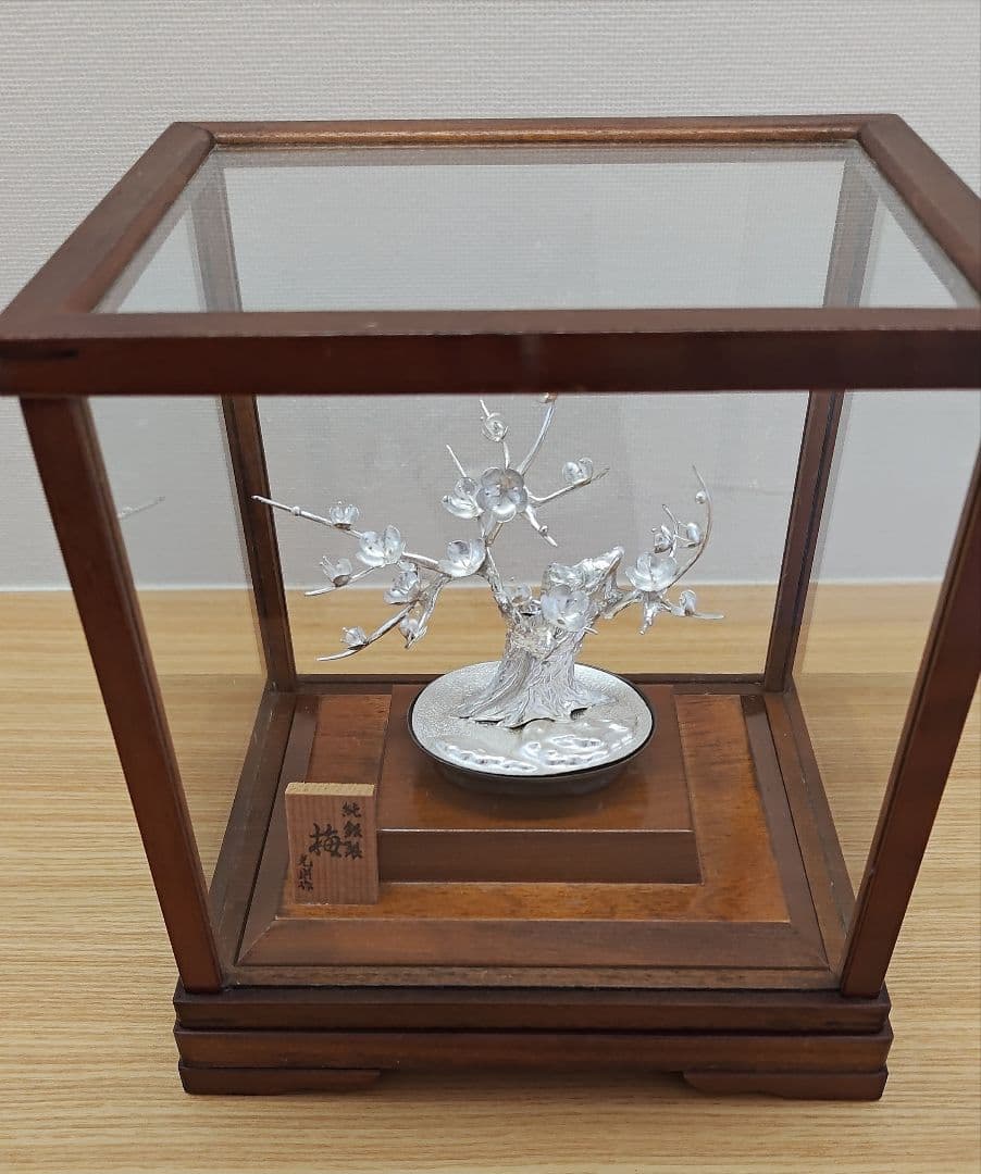 純銀製　梅　光則作　盆栽