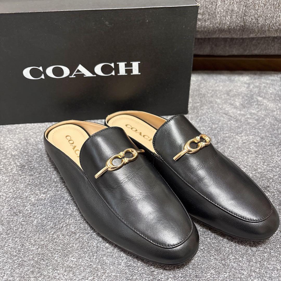 新品未使用 COACH シエナ レザー スライド ブラック 7C 24.0cm