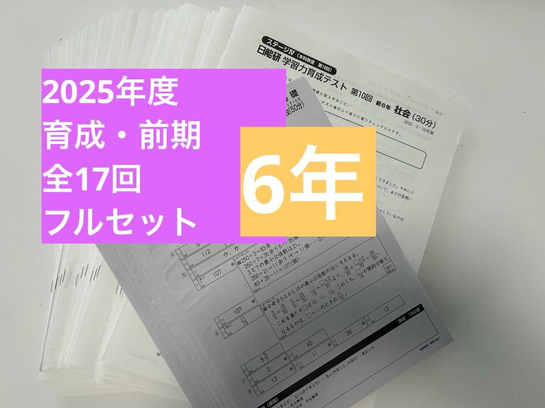 日能研 育成テスト 6年 （2025年）前期フルセット全17回