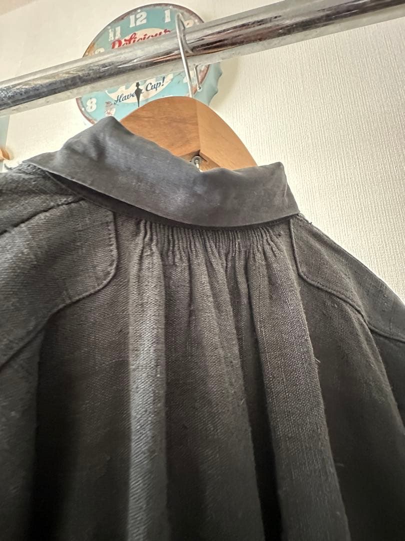1900s〜10s アンティーク　ブラックリネンシャツ　スモック