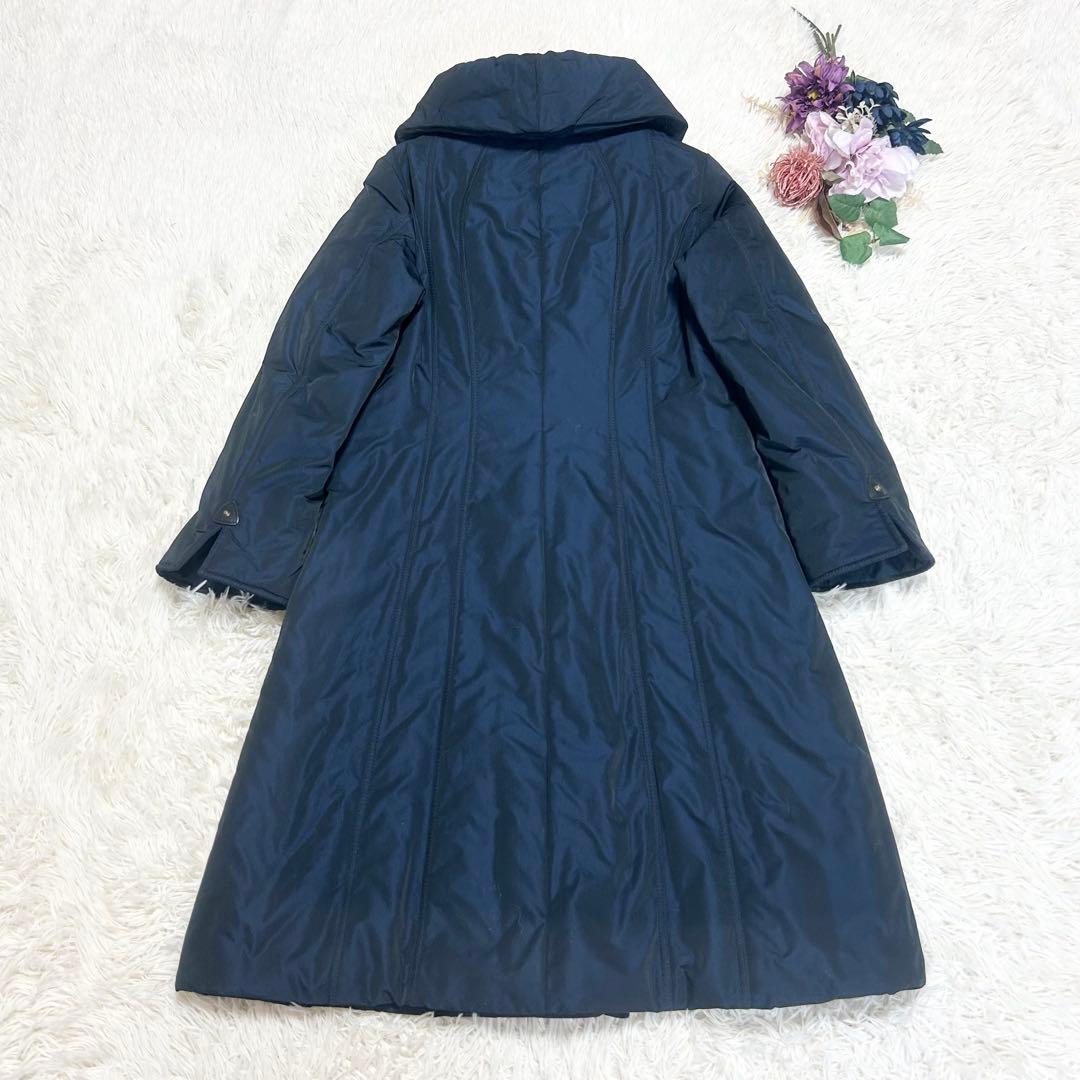 HANAE MORI ハナエモリ 中綿ダウンコート Aライン ネイビー 羊革