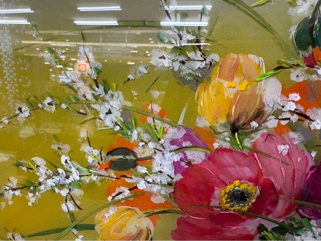 大野剛正　「好日」　アクラス画　ガラス絵　絵画 額装 約110cm×約66cm