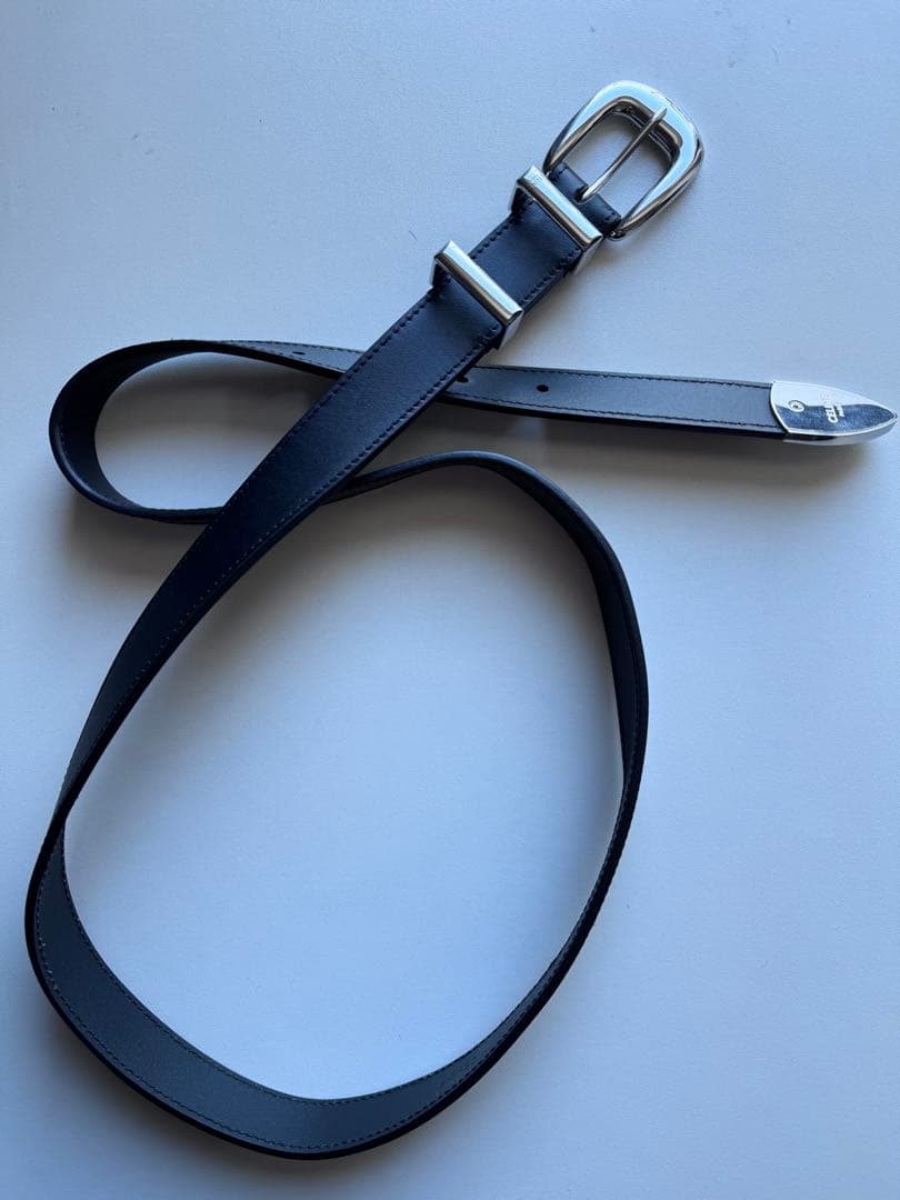 Celine 黒レザーベルト シルバー二重バックル