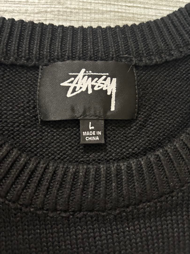 Stussy スワールロゴ ニットセーター L ブラック