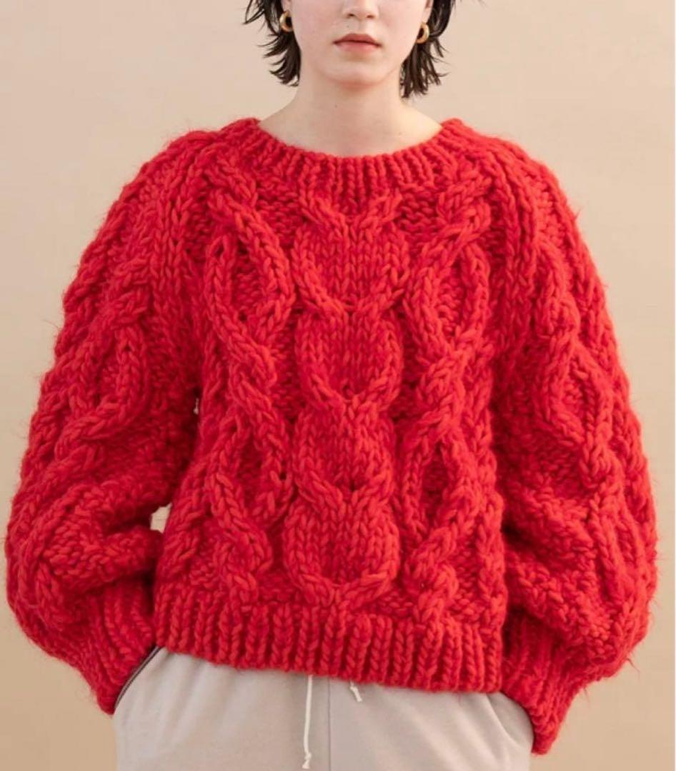 早い者勝ち！タグ付き新品未使用KiiRaハンドメイドケーブルニット赤