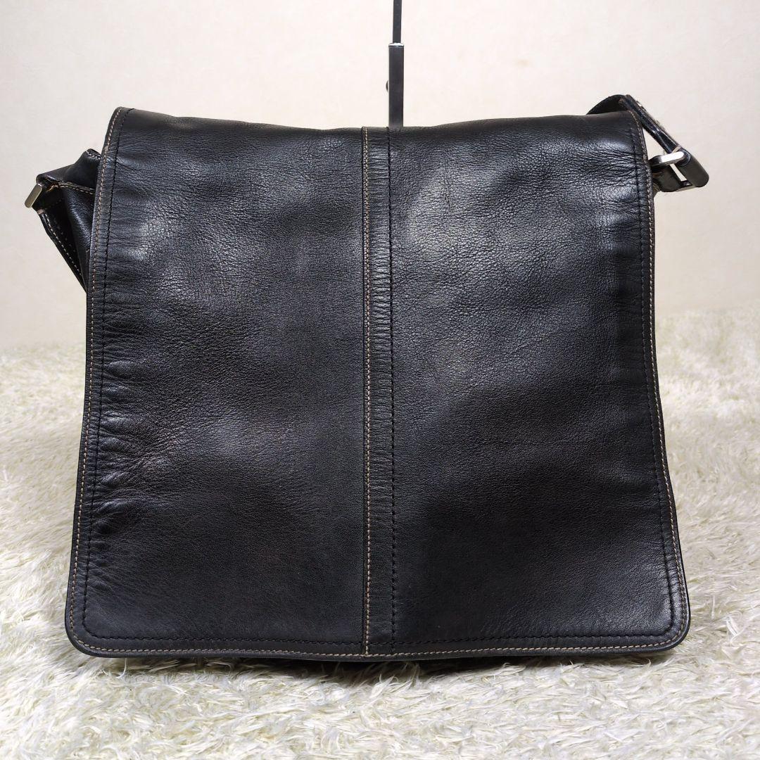 コーチ メッセンジャーバッグ 斜め掛け レザー ブラック