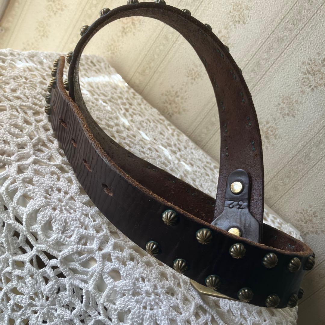 HTC ダークブラウン レザースタッズベルト32