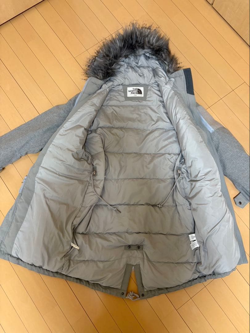 ノースフェイス ロングダウンコート ファー付 グレー S