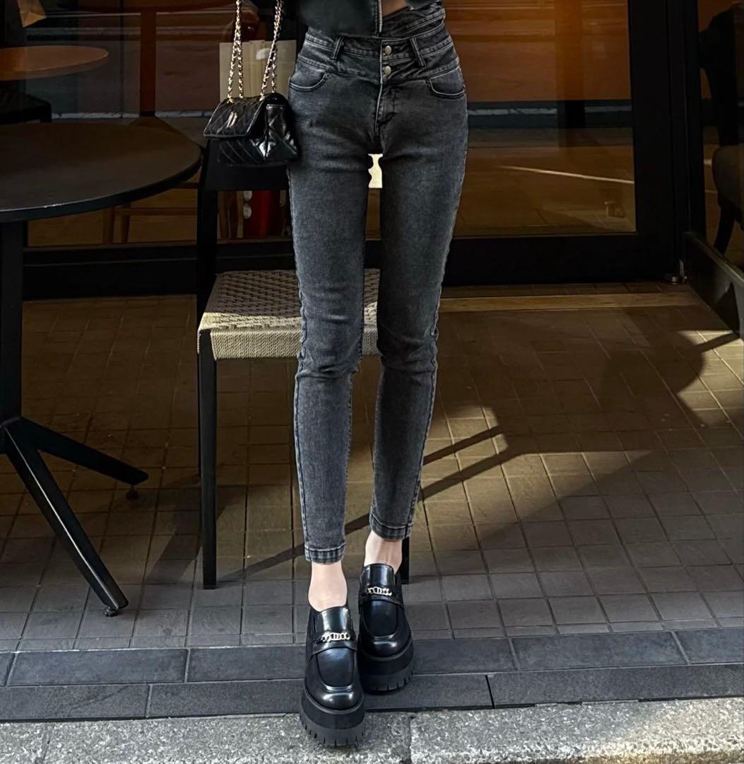 DIANTEダークグレー ハイウエストスキニーデニム