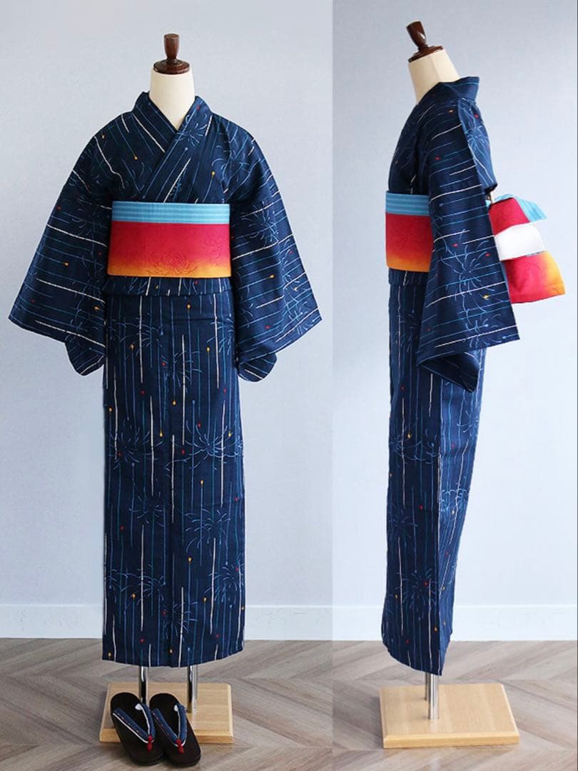 【新品/未使用】キモノカフェ 浴衣セット 花火柄